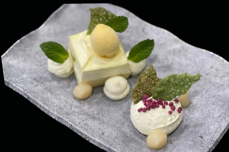 Dessert Limonenküchlein Sorbet menü Catering