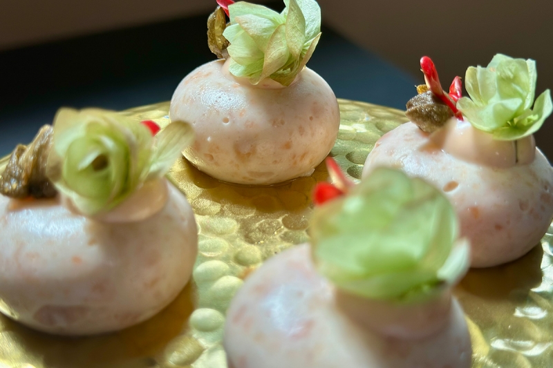 Elements Catering Frankfurt Saibling Praline Gold Teller Stickstoff Inszenierung